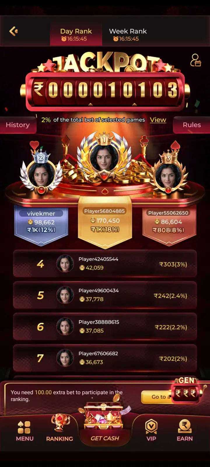MGM Game jackpot ranking and player reward leaderboard