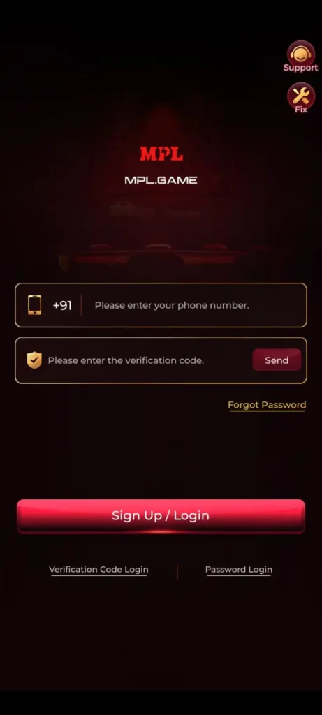 MPL Game Login screen with mobile account access for MPL App, online gaming, play and rewards